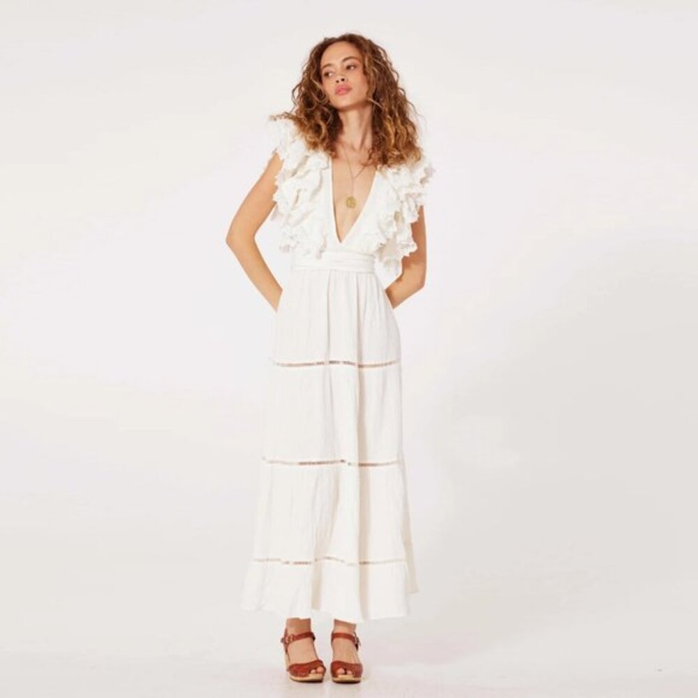 Nwt Jen's Pirate Booty White Ruffle Sleeve Maxi Dress by Free People